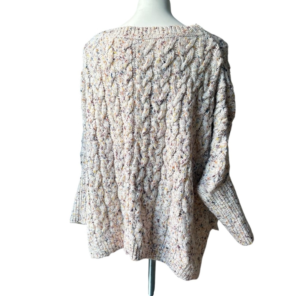 Free People Under The Mistletoe Cable Knit Boxy Sweater Ivory Combo, Sz L - Picture 5 of 16